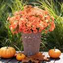 Orange Artificial Morning Glory Fall Faux Flowers for Outdoor Decoration, 12 Bundles Realistic Silk Flowers with Eucalyptus for Autumn Home Decor Patio Porch Garden Planter Window Box Yard