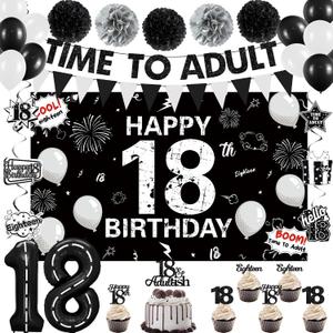 Holkcog 18th Birthday Decorations for Girls Boys, Time To Adult 18 Years Old Party Banner Cake Topper, Happy 18th Birthday Gifts Glitter 18 Years Party Supplies Party, 18s sign