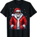 African American Christmas Pajama Xmas Afro Santa Claus PJ T-Shirt,  Size XL