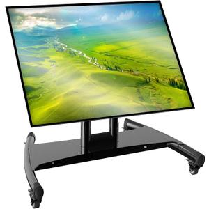 Rolling TV Stand, Portable Mobile Floor Confidence Monitor Stand on Wheels for 32-75 Inch Flat Screen TVs, Low Profile TV Cart with Height and 90 Viewing Angle Adjustable, Max VESA 600x400mm, 100lbs