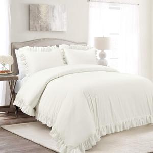 Lush Decor Reyna Ruffle Cotton Duvet Cover Set 3 Piece Set Full/ Queen, White - Queen Size Bedding Set - White Duvet Queen- Ruffled Bedding - Coquette Decor