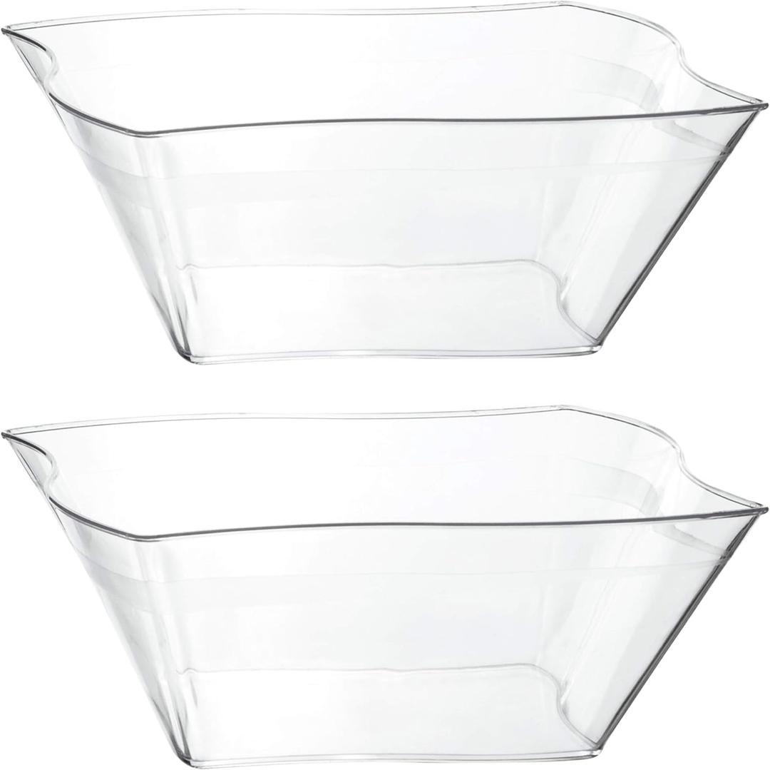 PLASTICPRO Disposable Elegant Wave Design Square Plastic Clear Serving Bowls Large Size, Heavy Duty, for Party's Snack or Salad Bowl, Pack of 4
