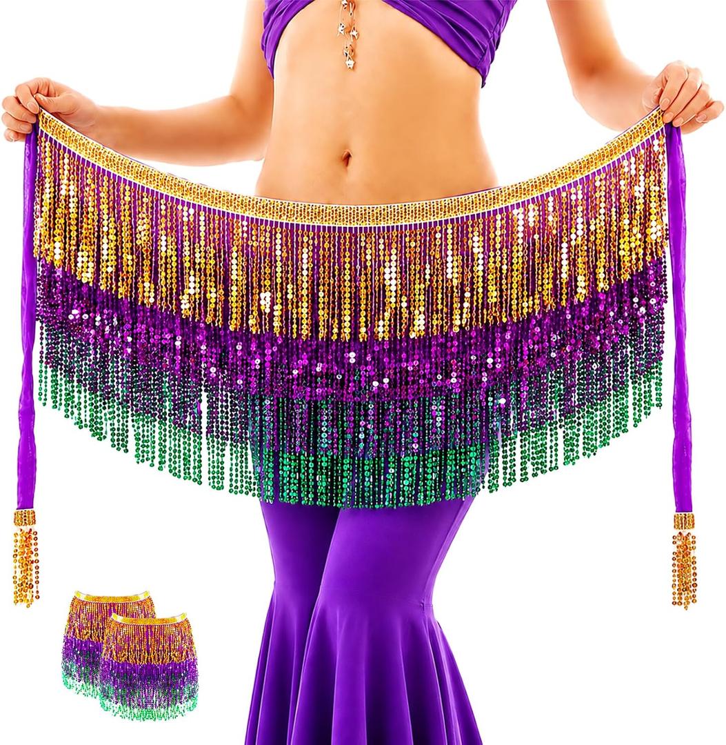 3 x Baisdan 2pack Sequin Skirts for Women (Waist/Bust Under 31.5"), Sparkly Skirts for Girls, Tassel Skirt (Purple)