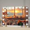ouboyo 36''X24'' Hollywood Vanity Mirror with Lights, Lighted Makeup Mirror with 16 Dimmable LED Bulbs, 3 Color Lighting Modes & Stepless Dimming, USB & Type-C Charging Port, Wall Mounted Or Tabletop