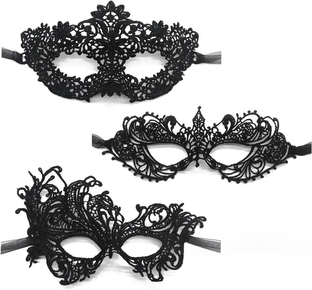TFTSR Masquerade Masks for Women & Men - Mardi Gras & Venetian Dress Masks in Black & Gold Lace