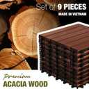 Premium Acacia Wood Interlocking Deck Tiles, 12"x12"x0.9" Outdoor Patio Flooring, Waterproof All-Weather Use, 9 PCS, Dark Brown Striped Pattern
