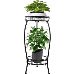 Plant Stand Indoor Outdoor 27.1'', 2 Tier Tall Metal Plant Stands, Heavy Duty Rustproof Corner Flower Potted Rack for Planter Holder Home Patio Balcony Garden -Black