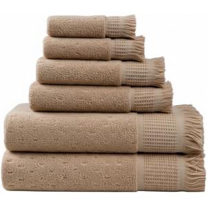 SOFE H&L | NADIAS Luxury Turkish Cotton Towel Set of 6 (2 Bath Towels 2 Hand Towels 2 Wash Cloths) Moon | Light, Premium, Soft, Durable, Absorbent - Hotel Quality Towel Set for Bathroom