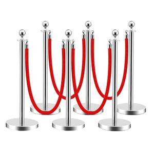 LOVMOR Stainless Steel Stanchion Post, Stanchions with Red Rope, Hollow Base and Velvet Ropes Safety Barriers Set, Carpet Runner for Party (6pack-Silver) LOVMOR Stainless Steel Stanchion Post, Stanchions with Red Rope, Hollow Base and Velvet Ropes Safety Barriers Set, Carpet Runner for Party (6pack-Silver)