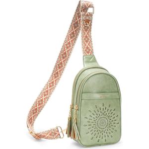 APHISON Small Sling Bag Fanny Packs Cell Phone Purse Vegan Leather Crossbody Bags for Women Chest Bag with Adjustable Strap Green