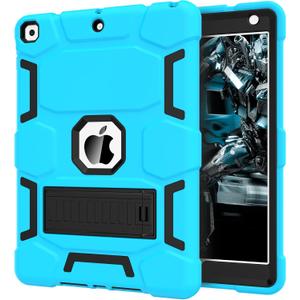 CCMAO Case for iPad 9th Generation, iPad 8th/7th Generation Case (10.2 Inch, 2021/2020/2019) with Kickstand, Heavy Duty Shockproof Hard Hybrid Three Layer Protective Cover, Blue+Black