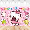 Cartoon Birthday Decorations, Cute Pink Cat Backdrop, Banner Shoot Photo Backgrounds Props, Birthday Party Supplies for Girls (5x3ft)
