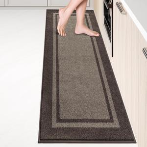 Kichen Rugs 24" x 96", Non-Slip Machine Washable Kitchen Runner Rugs Floor Mats, Absorbent Comfort Standing Mats for Kitchen, Sink, Laundry and Hallway, Grayish Brown & Coffee