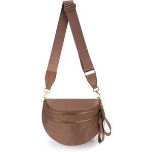 Spacious Nylon Crossbody Bag Bum Bag Handbags Wallets Purses Trendy Shoulder Bag for Women (Brown)