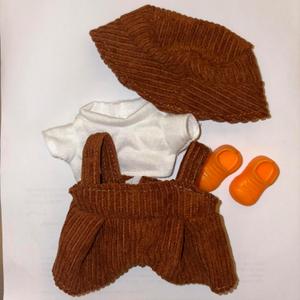 Brown Corduroy Doll Clothes Set, 4 Piece Outfit with T-Shirt, Overalls, Hat, Shoes for 6.7 Inch Dolls, Accessories