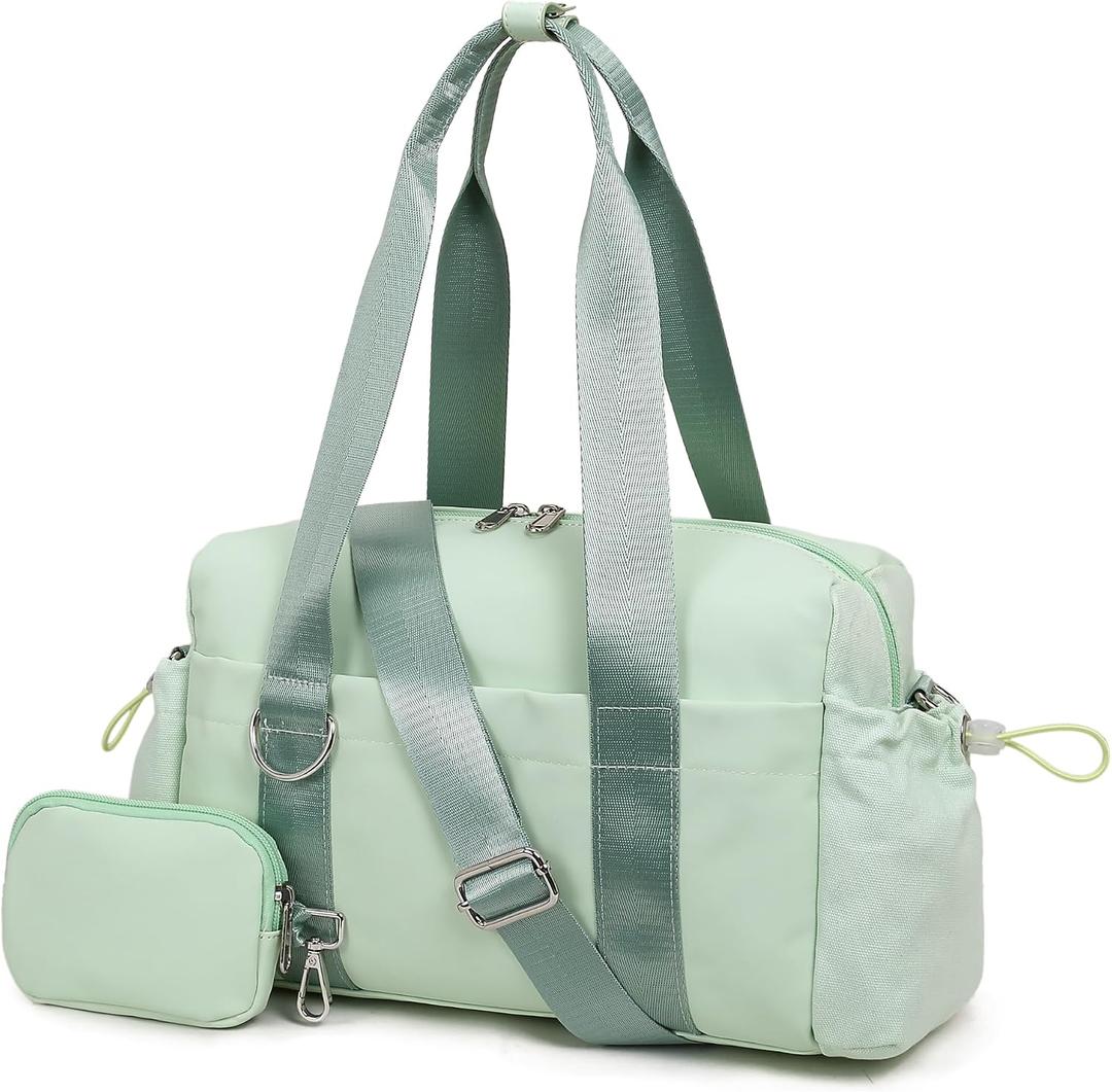 Everyday Mini Gym Bag for Women 2.0, Small Tote with Zipper Compartment Waterproof Travel Duffle Cute Handbag Workout Carry On with Removeable Shoulder Strap & Coin Wallet Easy to Clean - Green