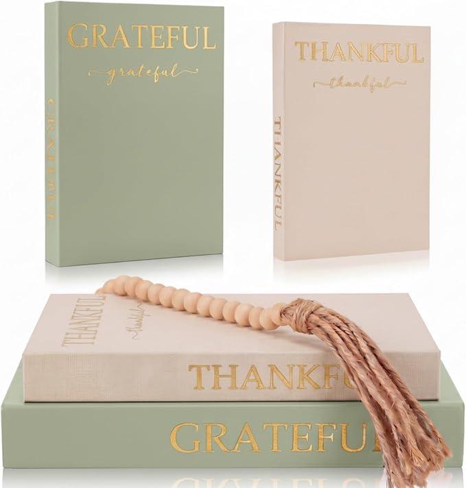 Faccito Set of 2 Linen Decorative Books with Wooden Beaded Garland Tassel Elegant Linen Books Aesthetic Gold Foil Fake Book for Coffee Table Shelf Mantel Storage Boxes, 
(Mint Green)