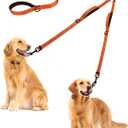 PetBonus Double Lead for 2 Dogs, No Tangle Lead for 2 Dogs, Large, Adjustable, Reflective, Double Leads with 4 Cosy Padded Handles (Orange), Size L