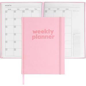 Rileys & Co Undated Daily Planner 8 x 6 in, Day Schedule Planner & Agenda Book, Journal with Goal & Habit Tracker, No Dates Dateless Annual Organizer for Work, School & Home - Pink