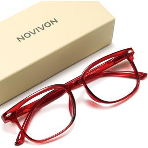 NOVIVON Reading Glasses for Women, Blue Light Blocking Readers, Computer eye glasses, Cheaters (Red)