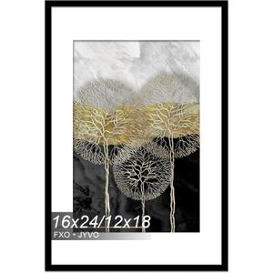 16x24 Picture Frame, Display Poster 12x18 with Mat or 16 x 24 Without Mat, Light Weight and High Transparent 16 by 24 Frame for Wall - 1 Pack/Black/16 x24