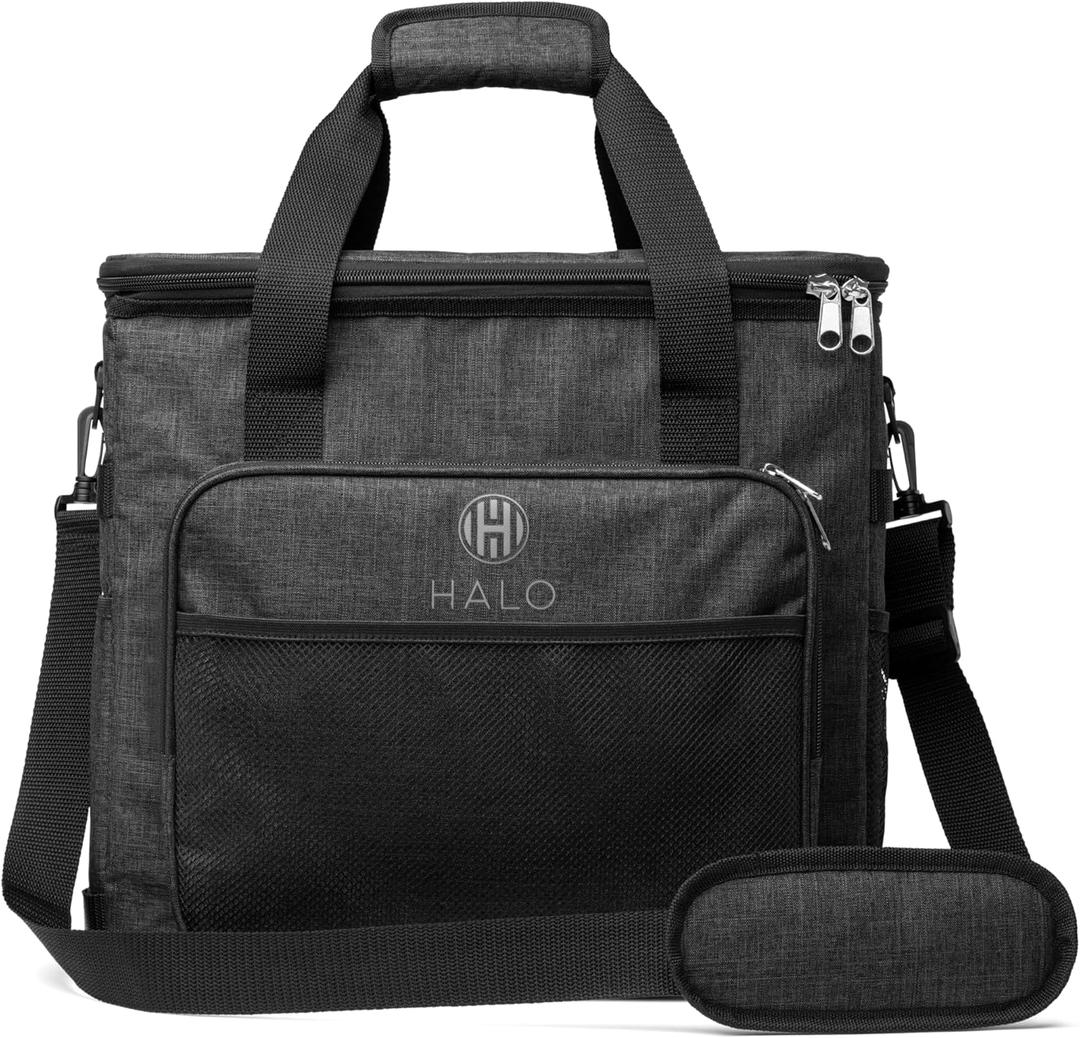 HALO 28L Hybrid Cooler & Warmer Bag | Electric Travel Cooler, Collapsible for Easy Storage, Keep Drinks Cold & Food Warm, Ice Free Cooling, Includes Shoulder Strap, DC Power Cord & AC Adapter (Green)