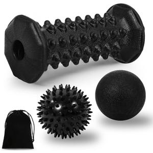 Plantar Fasciitis Relief,Foot Roller Massager,Massage Lacrosse Ball,Spiky Ball Therapy Set for Relieve Plantar Fasciitis,Foot Arch and Heel Pain,Neuropathy Pain Relief Feet,Deep Tissue Muscle Massage (Black Combination)