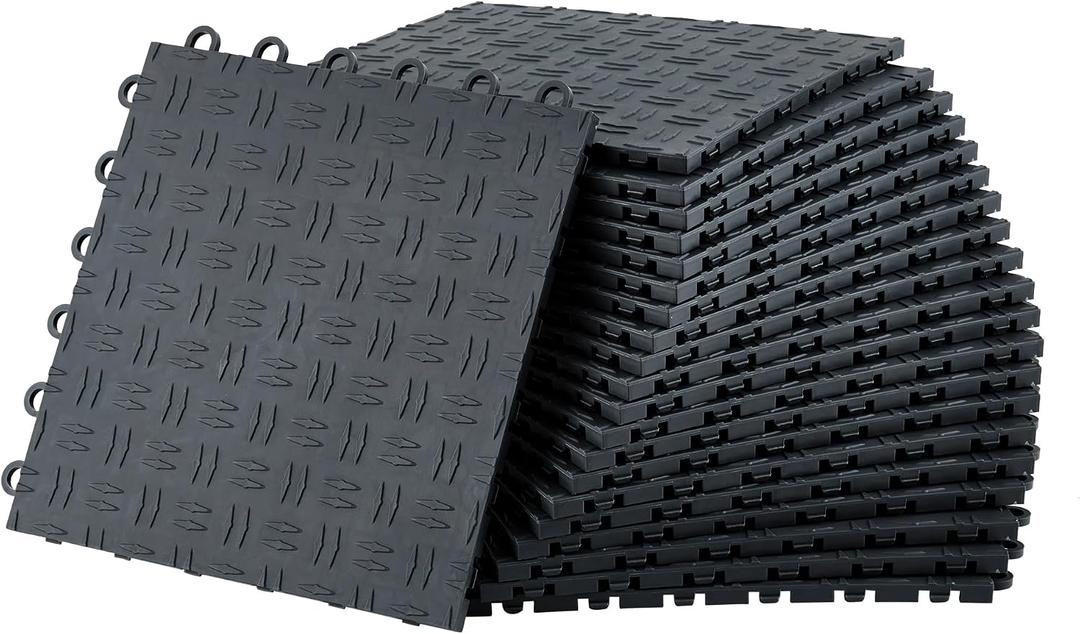 50 Pack 12"X12" Interlocking Garage Floor Tiles,Double-Sided Non-Slip Flooring, Heavy Duty PVC Garage Flooring Tiles Covering for Basement, Workshop & Repair Shop,Black