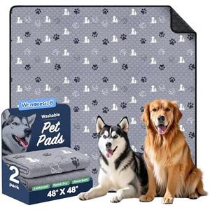 WanpeeGoo Washable Pee Pads, Puppy Pee Pad for Dogs, 2 Pack Absorbent Reusable Training Dog Pads Pet Puppy Pads, Non-Slip Potty Pads for Whelping, Playpen, Crate, Bed, Grey 48"x48"