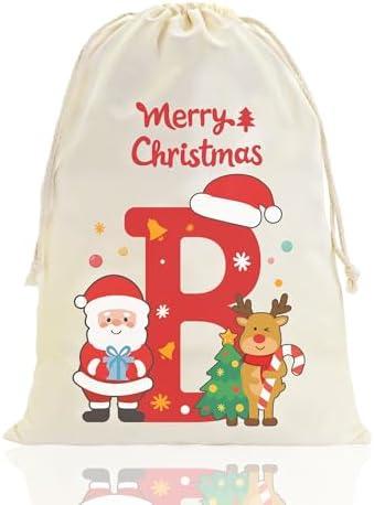 Fohufo Small Christmas Gift Bags, Reusable Xmas Gifts Santa Sack Bag, Personalized Christmas Gift Drawstring Bags, Xmas Party Favors Decorations Indoor, Small B