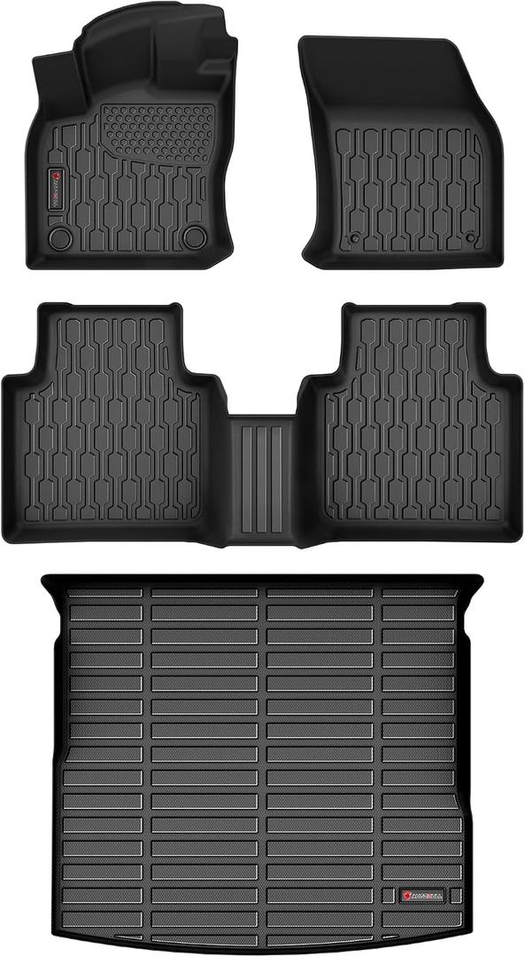 Floor Mats & Cargo Liner Compatible with 2018-2024 Volkswagen Tiguan 5 Seats ONLY VW Cargo Mat, Full Set All Weather Protection, 1st, 2nd Row Car Liners & Trunk Mat, Black