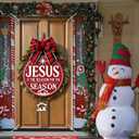 Merry Christmas Door Cover 35x71 Inch Front Porch Door Banners Decoration Winter Jesus Reason Season Banner for Sign Background Party Indoor Decor