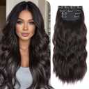 Clip in Synthetic Hair Extensions Long Wavy 4PCS Thick Natural & Soft Hairpieces Dark Brown Synthetic Hair Extensions 20 Inch for Women