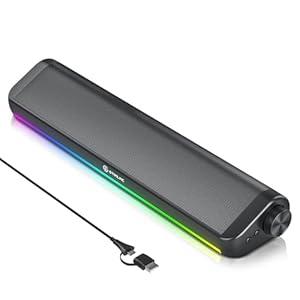 Tylubio Computer Speakers for Desktop, HiFi Stereo PC Soundbar with Dynamic RGB Lighting, USB & Type-C Plug&Play, Volume Control Knob, Wired Speakers for Gaming, Laptop, Monitor, Office