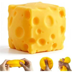 Yellow Cheese Squeeze Toy, Easter Basket Stuffers for Kids Teens, Soft Simulation Food Squeeze Toy, Cute Desk Decor, Birthday Gift for Girls Boys, Office Classroom Fidget Pack