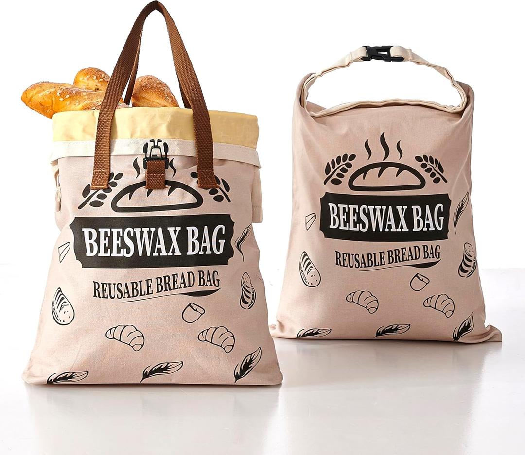 2 Pack Reusable Beeswax Bread Bags for Homemade Bread with Handle,17 X 13 Inch Large Cotton Sourdough Bread Storage for Fridge Freezer Counter,Keep Fresh Longer