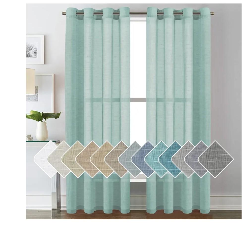 H.VERSAILTEX Linen Curtains Natural Linen Semi-Sheer Curtains 2 Panels Nickel Grommet Privacy Added Premium Soft Rich Material Drapes for Bedroom/Livingroom - 52x84 - Inch - Sea Mist
