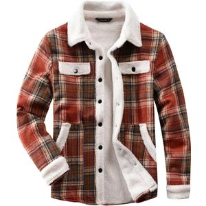 Women's Sherpa Lined Jackets Sherpa Turn-Down Collar Warm Winter Fleece Flannel Jacket for Women Trendy (XS, Orange/Red)