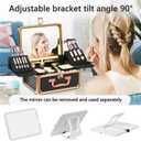 Makeup Case with Lighted Mirror, Makeup Box Organizer with Detachable LED Mirror, Travel Makeup Train Case, Waterproof Cosmetic Organizer, Standing Makeup Brush Holder, Gift, Black Gold