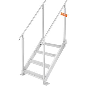 VEVOR Dock Stairs 4 Steps, 500lbs Load Pool Steps, Adjustable Height Aluminum Dock Ladders, Pontoon Boat Ladder with Handrails & Widen Nonslip Pedals for Lake/Pool/Marine Boarding/RV/House