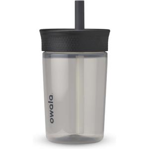 Owala Kids BPA-Free Plastic Tumbler with Spill Resistant Flexible Straw, Easy to Clean, Kids Water Bottle, Great for Travel, Dishwasher Safe, 15 Oz, Black and Gray (Skate Park)