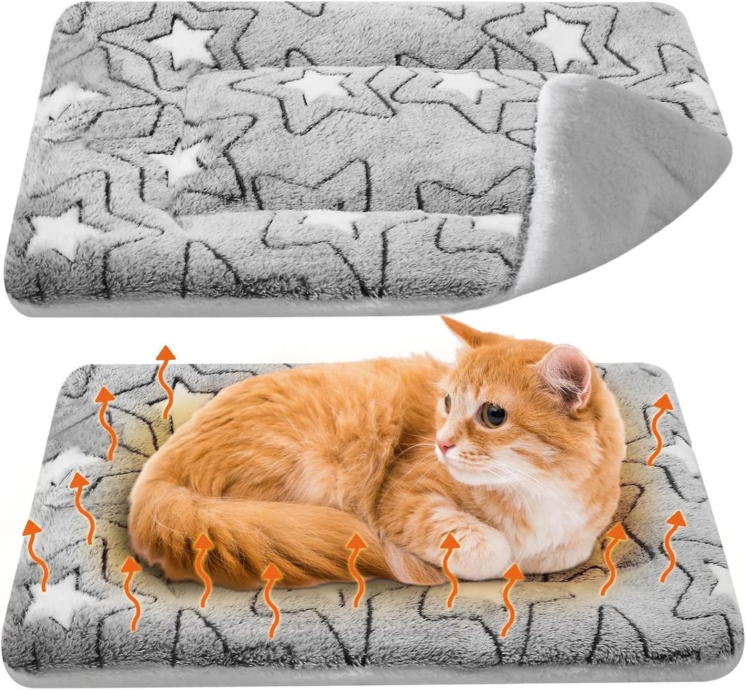 VitalCozy 2 Pack Self Warming Cat Mat Self Heating Pad Bed Reversible Machine Washable Reflects Body Heat Warm Thermal Pet Pad Crate Blanket for Feral and Indoor Cat(Double Star,21" X 14") (Grey)