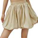 Women's Bubble Skirt White Black Puffy Skort Balloon y2k Going Out One Size Cute Aesthetic Short (Beige)