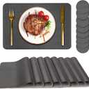 Bacgnyer Placemats Set of 8, Placemat with Coasters Heat Stain Scratch Resistant Non-Slip Waterproof Oil-Proof Washable Wipeable Outdoor Indoor for Dining Patio Table Kitchen Decor and Kids (Grey 8) (Gray)