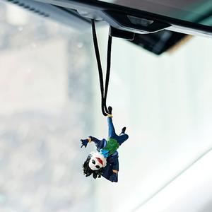 Cute Clown Car Hanging Ornament, Kawaii Anime Swing Rearview Mirror Charm Pendant, Resin Car Interior Decoration Accessories, Funny Birthday Gift for Women Girls Friends Daughter