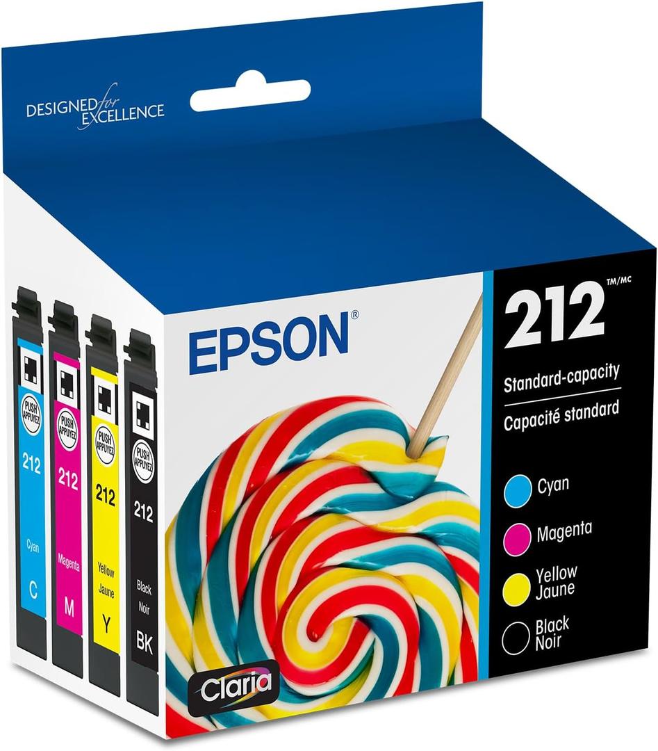 EPSON 212 Claria Ink Standard Capacity Black & Color Cartridge Combo Pack (T212120-BCS) Works with WorkForce WF-2830, 2850 and Expression XP-4100, 4105