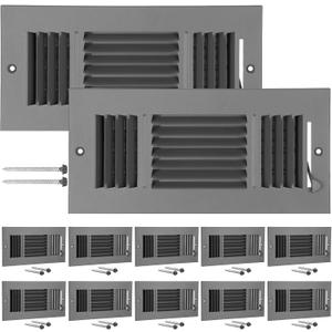 Wesiti 12 Pcs 10 x 4 Inch Ceiling Vent Covers for Home Sidewall and Ceiling 3 Way Vent Register for Sidewall Solid Steel Manual Adjuster Air Home Bathroom Toilet Office (Gray)