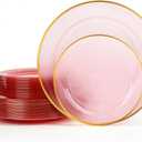 120PCS Pink Plastic Plates with Gold Rim, Heavy Duty Disposable Plate, Fancy and Elegant Circular Ribbed 60 Dinner and Dessert Plates for Party, Weddings