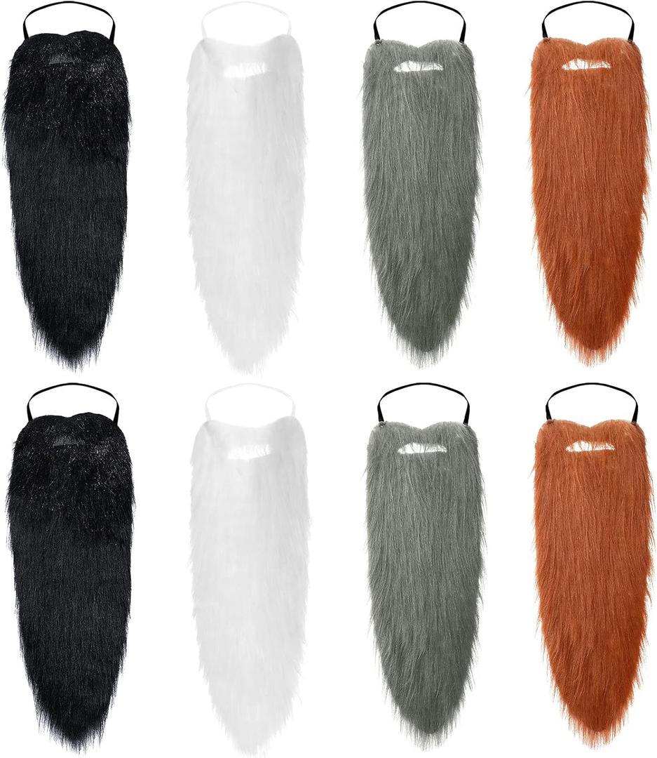 8 Pieces Long Fake Beard Costume Dwarf Gnome Beard Costume Accessories Dress up for Party Cosplay Supplies (22 x 7.9 Inches)