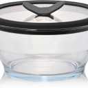 Anyday 4-Cup Glass Food Storage with Glass Lid, Round Deep Dish | Plastic-Free Meal Prep & Microwave Cookware | Stackable Airtight Storage Container with Vented Lid for Microwave-Safe Reheating